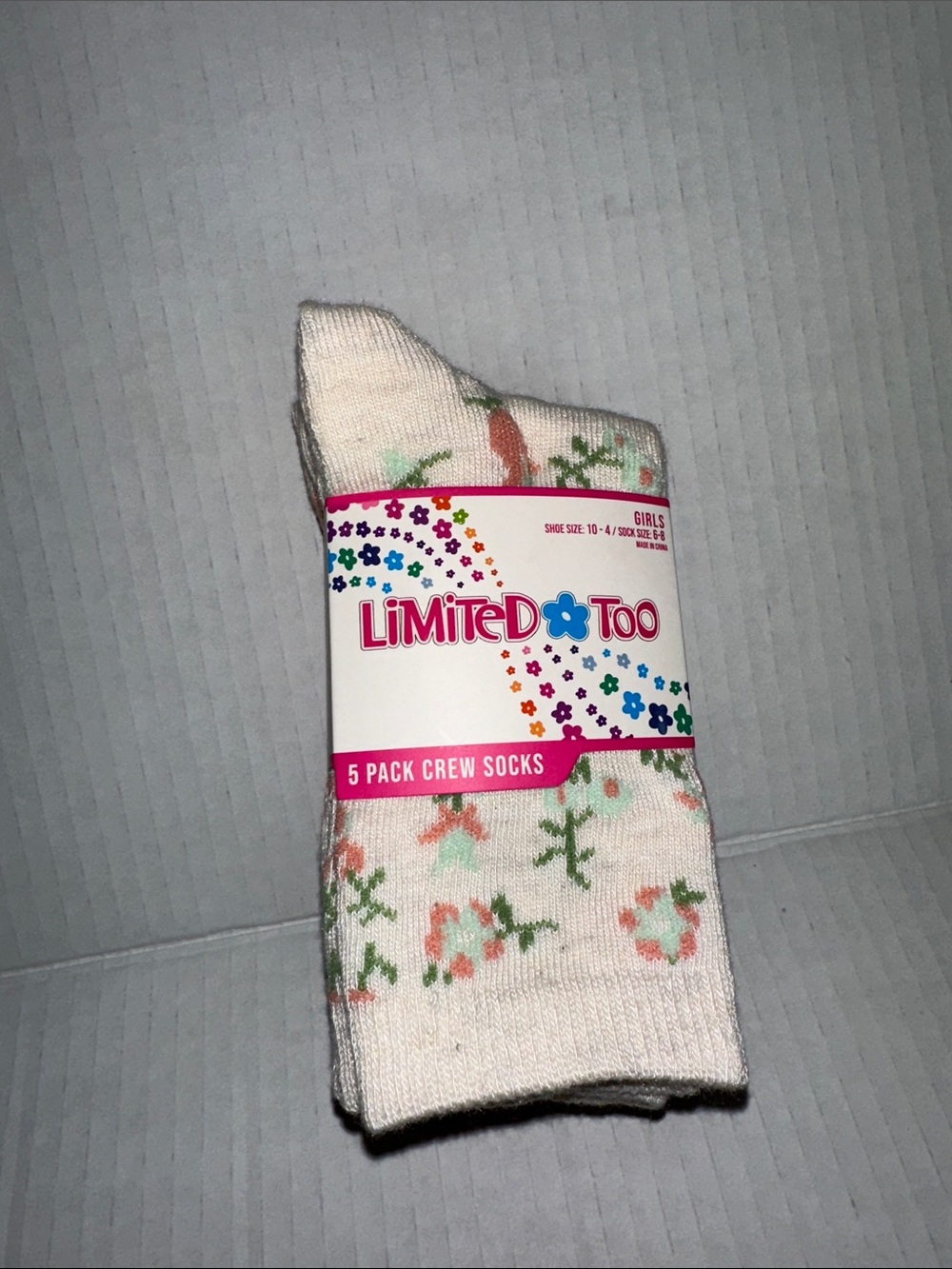 Limited Too Girls Floral Crew Socks  shoe size 10-4 5pk
